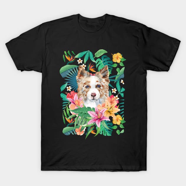 Tropical Red Merle Border Collie 4 T-Shirt by LulululuPainting